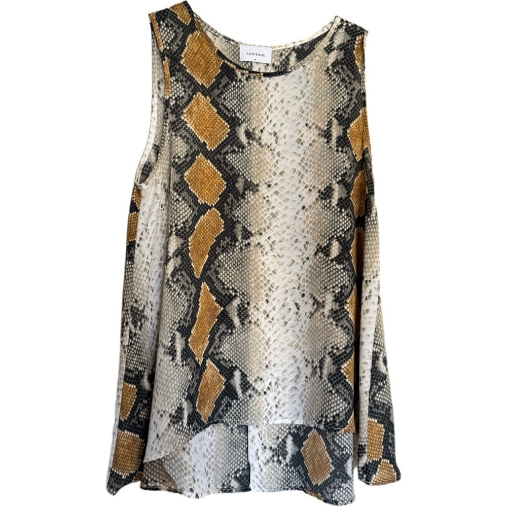 Animal Snake Print Top by Adrienne Sleeveless Blouse Size M Brown Natural Colors